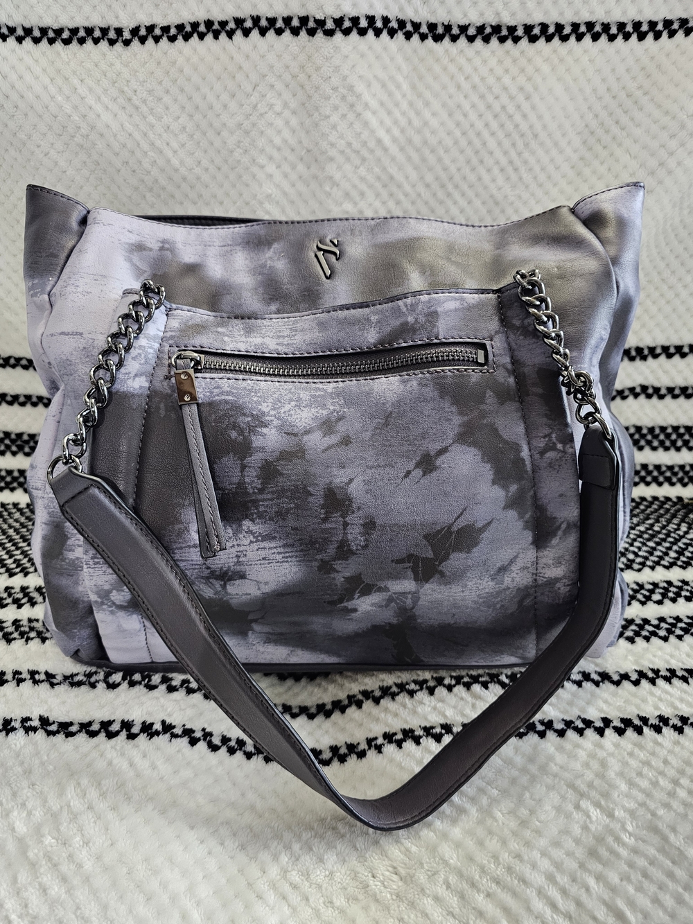 Vera Wang Gray Satchel with Chain-Strap Detail